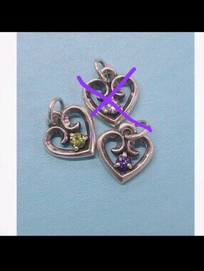 1 James Avery Sterling Heart Charm Pendant with Colored Gemstones - Birthstones
